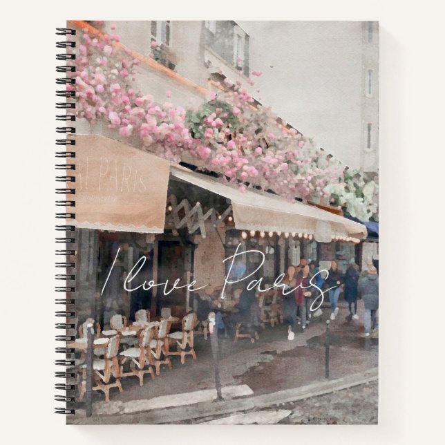 I Liebe Paris Cafe Street Scenes Notizbuch (Vorderseite)
