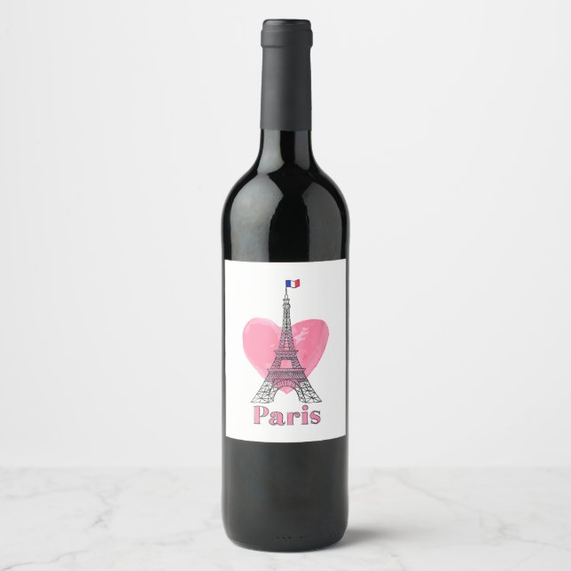 I Liebe Paris Eiffel Tower Frankreich Geschenk Weinetikett (Vorderseite)
