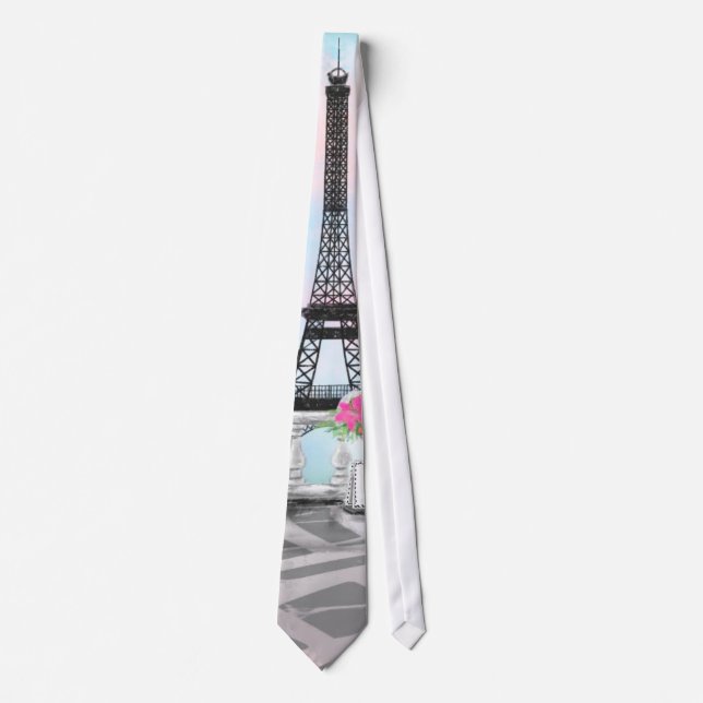 I Liebe Paris - Eiffelturm und Bouquet-Blume Krawatte (Vorderseite)