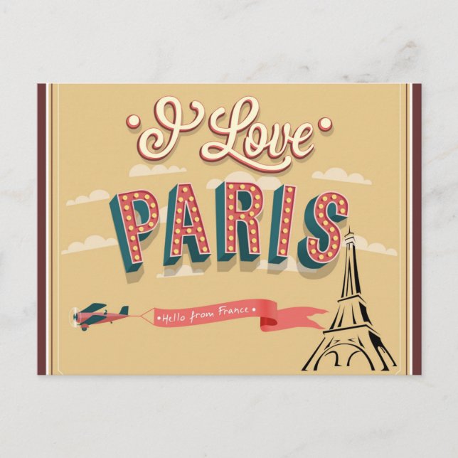 I Liebe Paris Frankreich Eiffel Tower Travel Postkarte (Vorderseite)