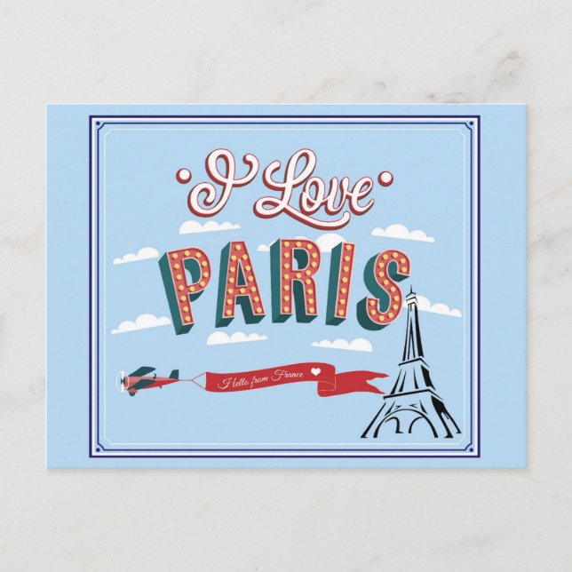 I Liebe Paris Frankreich Eiffel Tower Travel Postkarte (Vorderseite)