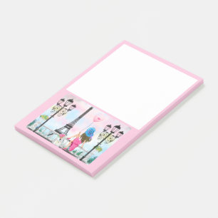 I Liebe Paris Hübsche Frau mit rosa Herzballon Post-it Klebezettel