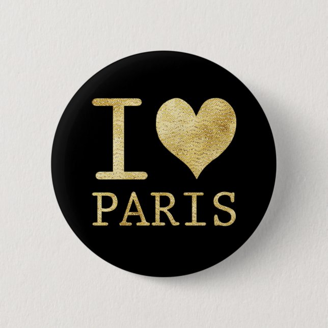 I LIEBE PARIS IMITATS GLITZER SCHALTFLÄCHE BUTTON (Vorderseite)