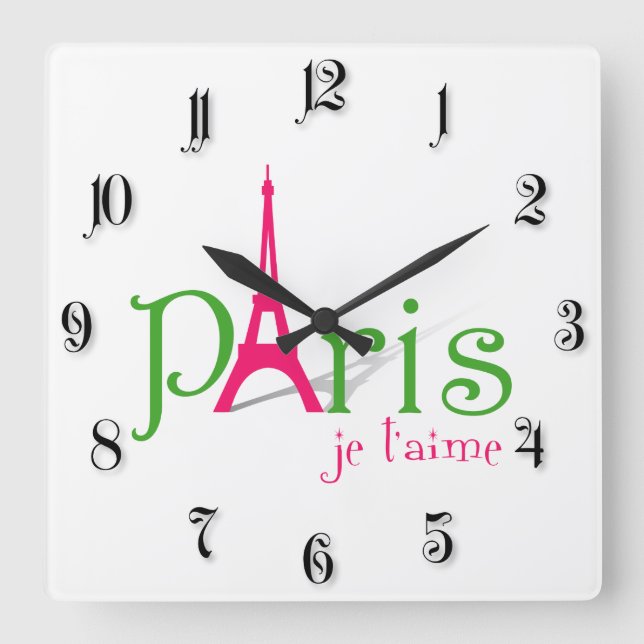 I Liebe Paris Quadratische Wanduhr (Vorderseite)