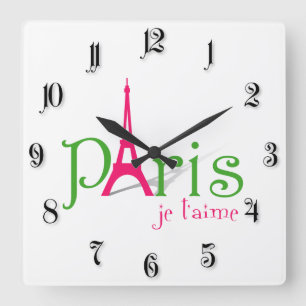 I Liebe Paris Quadratische Wanduhr