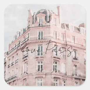 I Liebe Paris Vintage Architektur Quadratischer Aufkleber