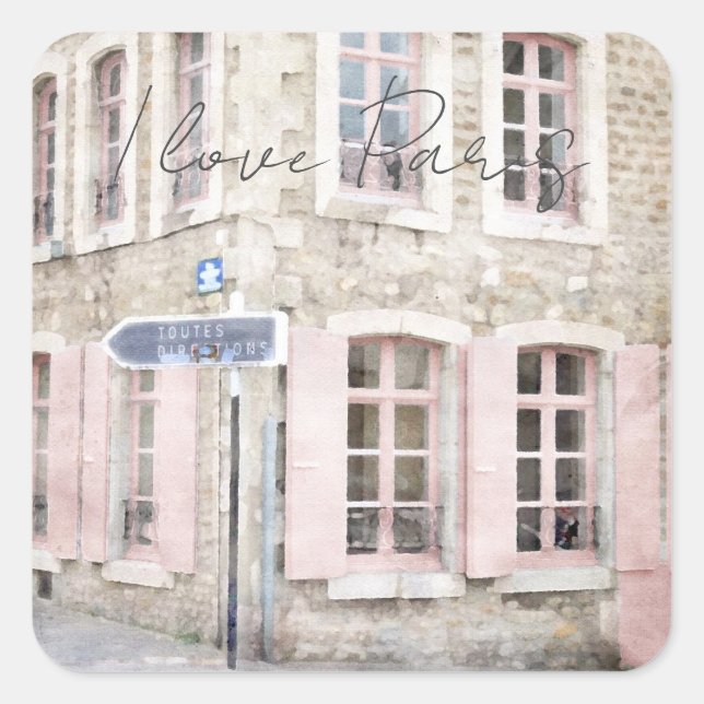 I Liebe Paris Vintage französische Architektur Quadratischer Aufkleber (Vorderseite)