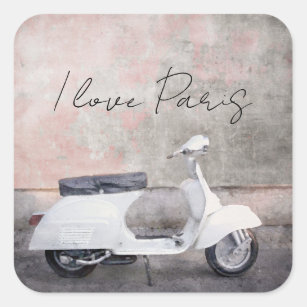 I Liebe Paris Weißer Motorroller Quadratischer Aufkleber