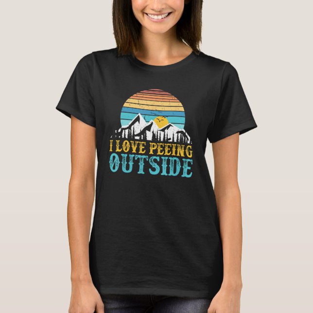 I Liebe Peeing Outdoor Camping Wandern Retro Sonne T-Shirt (Vorderseite)