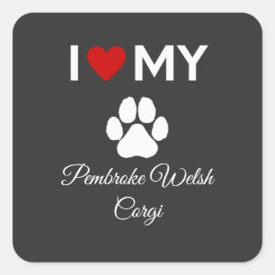 I Liebe Pembroke Welsh Corgi Hund Sondertext Quadratischer Aufkleber