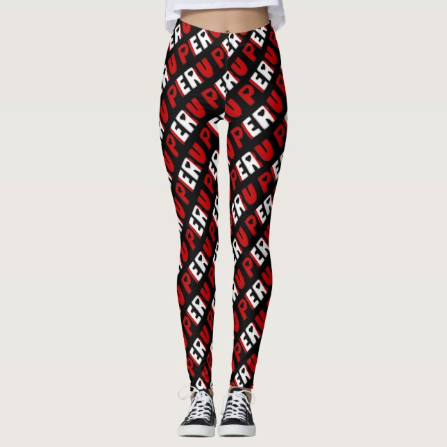 I Liebe Peru Flag Farben Typografie Muster Niedlic Leggings (Vorderseite)