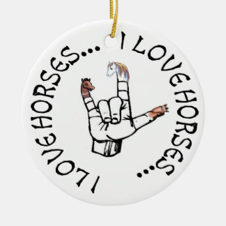 I Liebe-Pferd-ASL-LIEBE-ZEICHEN-VERZIERUNG Keramik Ornament