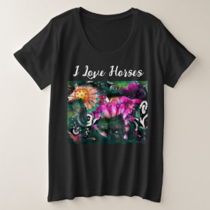I Liebe Pferde Abstrakte whimsical Horse Malerei Große Größe T-Shirt