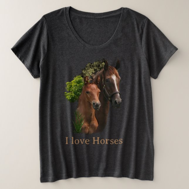 I Liebe Pferde Große Größe T-Shirt (Design vorne)