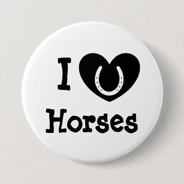 I Liebe-Pferdeschwarzweiss-Knopf Button (Vorderseite)
