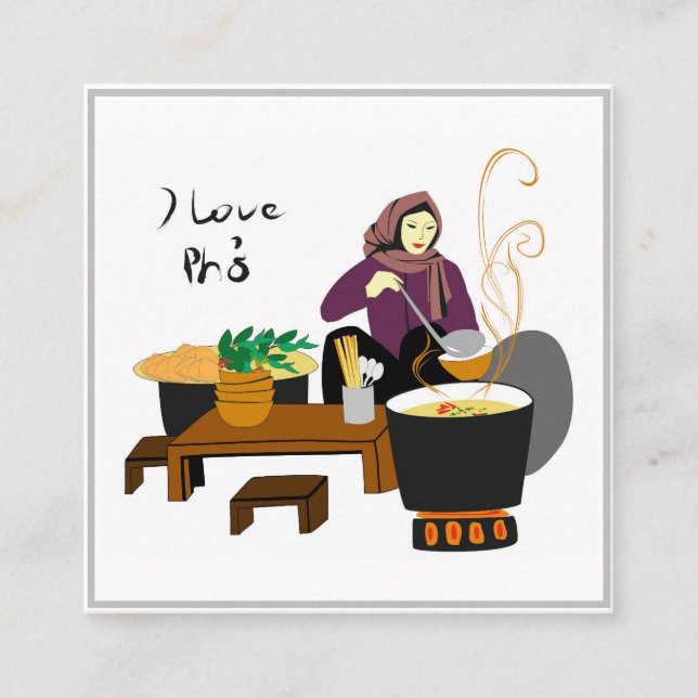 I Liebe Pho bo (vietnamesischer Geschmack) Quadratische Visitenkarte (Vorderseite)