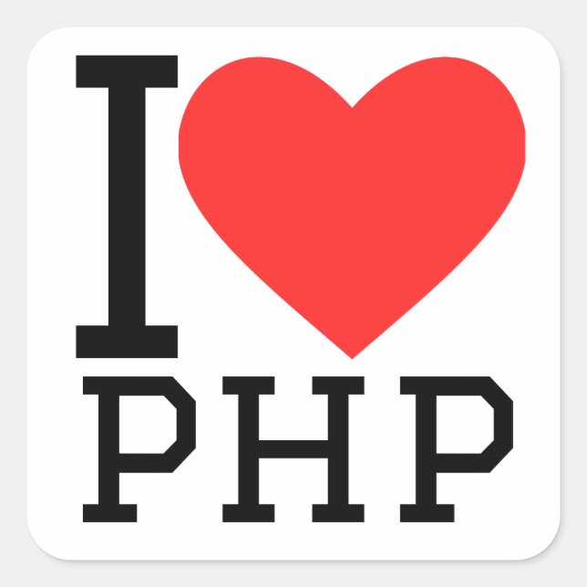 I LIEBE PHP QUADRATISCHER AUFKLEBER (Vorderseite)