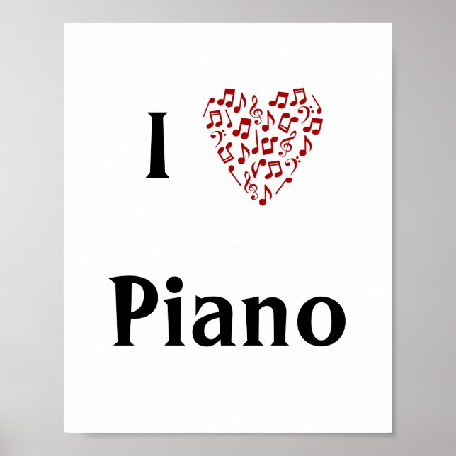 I Liebe Piano Rotes Herz der Musiknoten Poster (Vorne)
