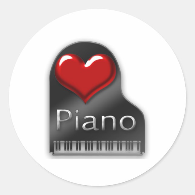 I Liebe Piano Runder Aufkleber (Vorderseite)