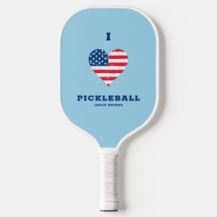 I Liebe Pickleball American Flag Heart Name Pickleball Schläger
