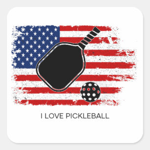 I Liebe Pickleball Amerikanische Flagge Personalis Quadratischer Aufkleber