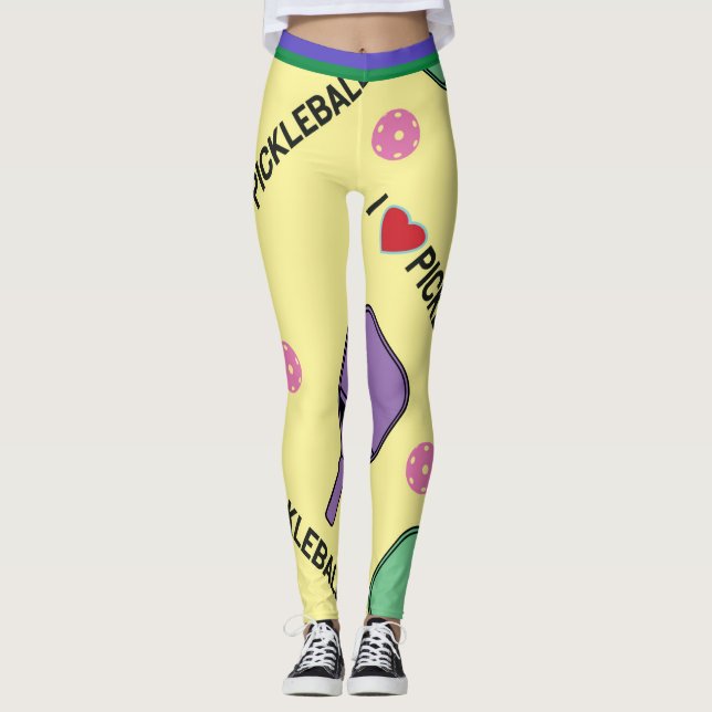 I Liebe Pickleball gelb (XL Kachelgröße) Leggings (Vorderseite)