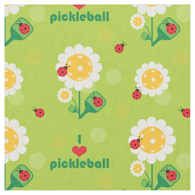 I Liebe Pickleball mit Ladybugs, benutzerdefiniert Stoff (Nahaufnahme)