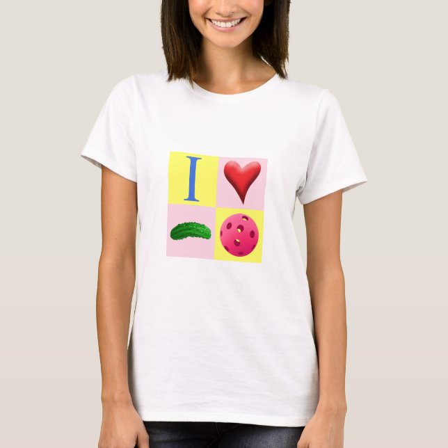 I Liebe Pickleball mit rosa T-Shirt (Vorderseite)