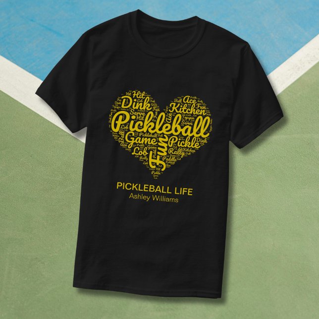 I Liebe Pickleball Personalisiert Name Word Art He T-Shirt (Replace Text & Name to customize.  See collection for other matching items eg hat, bottle, keychain)