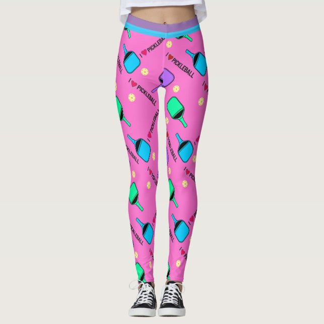 I Liebe Pickleball pink (Kleinere Fliesen) Leggings (Vorderseite)