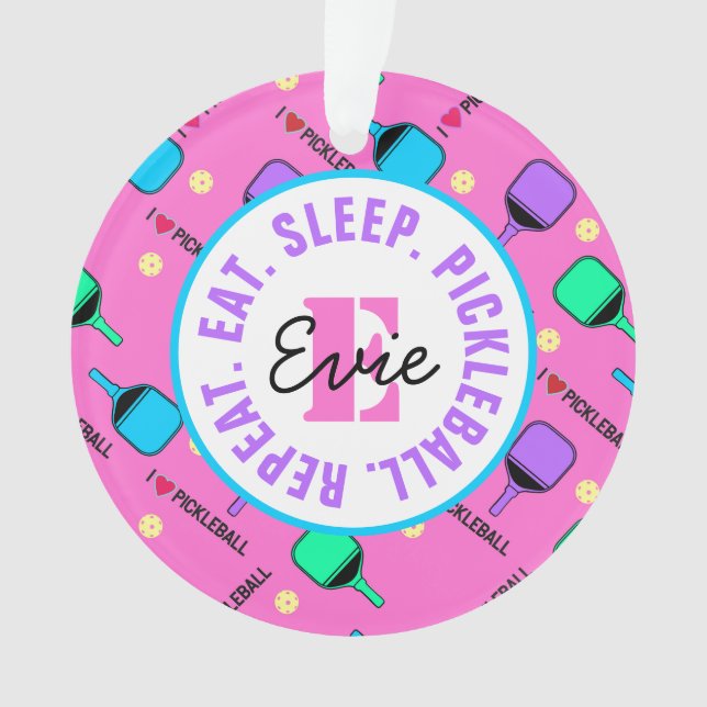 I Liebe Pickleball pink mit Namen, Initial, Text Ornament (Vorderseite)