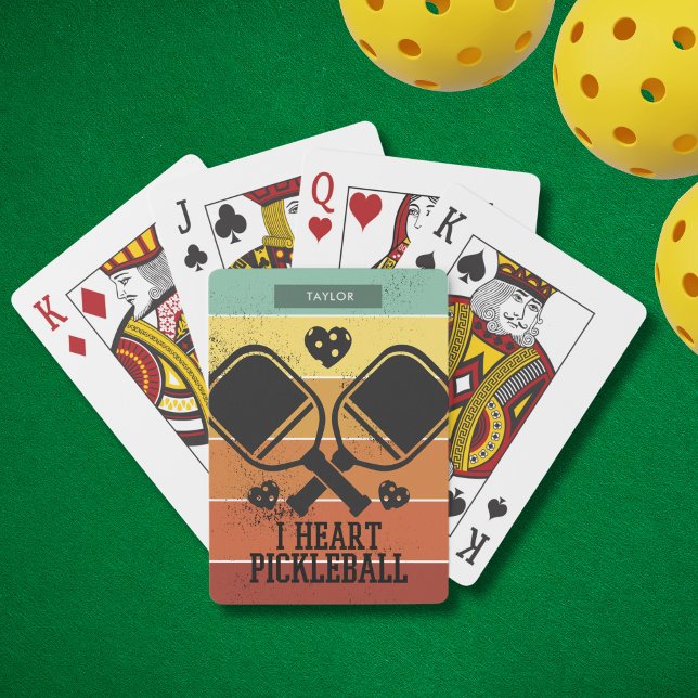 I Liebe Pickleball Retro Streifen Monogramm Name Spielkarten (Personalize with a Name. Ideal for the pickleballer in your life)