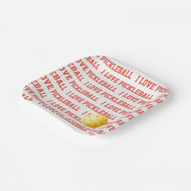 I LIEBE PICKLEBALL Sportgelbe Ball Net Spaß Pappteller (Gewinkelt)