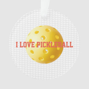 I LIEBE PICKLEBALL Sportspass Gelber Ball Netztext Ornament