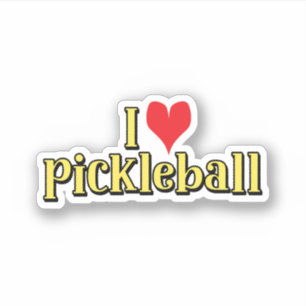I Liebe Pickleball Text auf Gelb mit Rotem Herzen Aufkleber