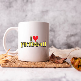 I Liebe Pickleball Text auf Gelb mit Rotem Herzen Kaffeetasse