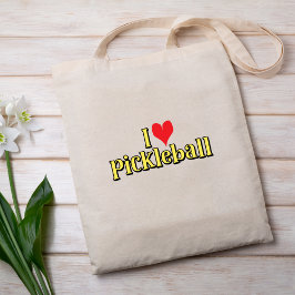 I Liebe Pickleball Text auf Gelb mit Rotem Herzen Tragetasche