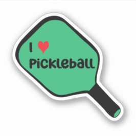 I Liebe Pickleball Text auf Green Pickleball Paddl Aufkleber
