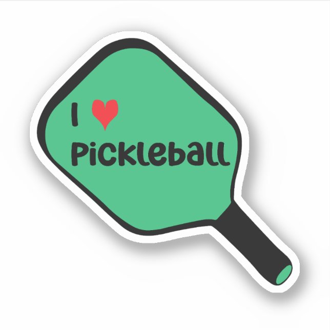 I Liebe Pickleball Text auf Green Pickleball Paddl Aufkleber (Vorderseite)