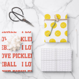 I LIEBE PICKLEBALL Text Sports Game Ball Net Spaß Geschenkpapier Set