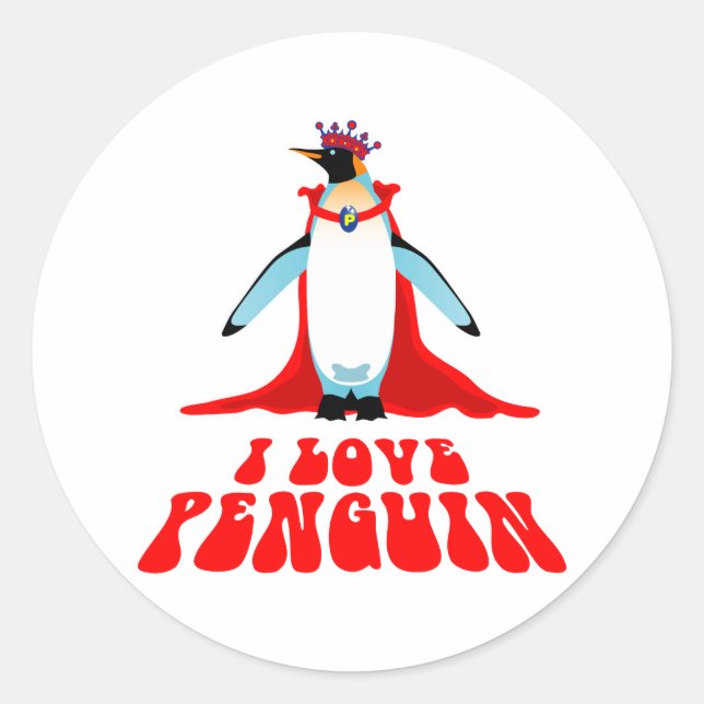 I Liebe Pinguin Runder Aufkleber (Vorderseite)