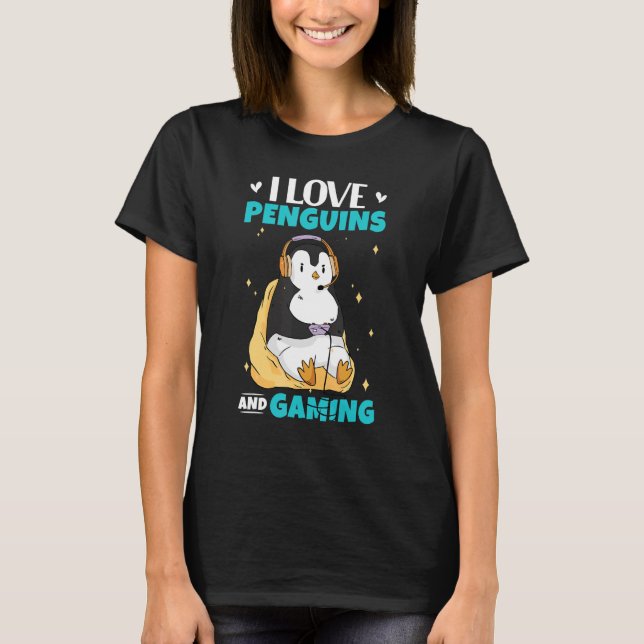 I Liebe Pinguine und Gaming Gamer Pinguin T-Shirt (Vorderseite)