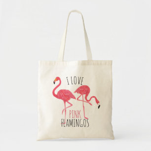 I Liebe Pink Flamingos Text & Birds Illustration Tragetasche