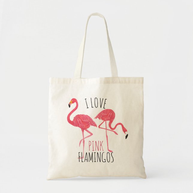 I Liebe Pink Flamingos Text & Birds Illustration Tragetasche (Vorne)