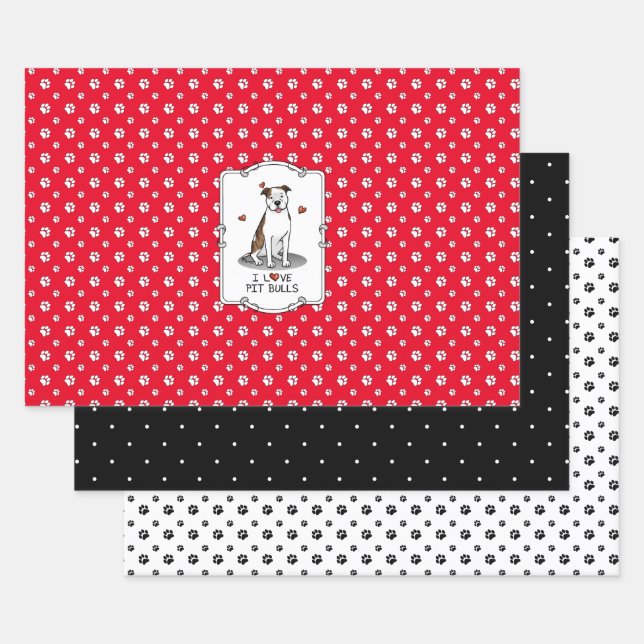 I Liebe Pit Bulls (lt brindle white 3) Geschenkpapier Set (Set)