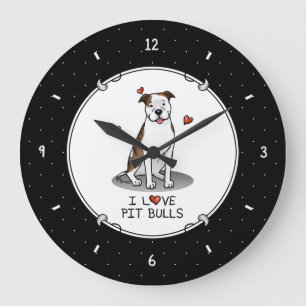 I Liebe Pit Bulls (lt brindle white 3) Große Wanduhr