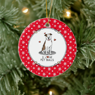 I Liebe Pit Bulls (lt brindle white 3) Herz Niedli Keramik Ornament