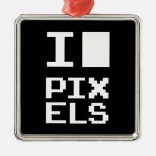 I Liebe Pixel, Geek Design, Pixelkunst Ornament Aus Metall
