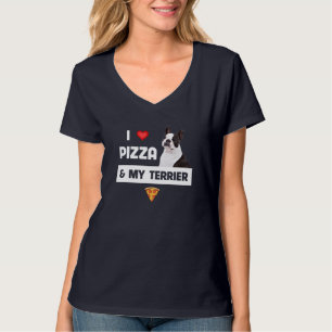 I Liebe Pizza and My Boston Terrier Dog Pepperoni  T-Shirt