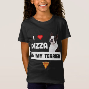 I Liebe Pizza and My Boston Terrier Dog Pepperoni  T-Shirt